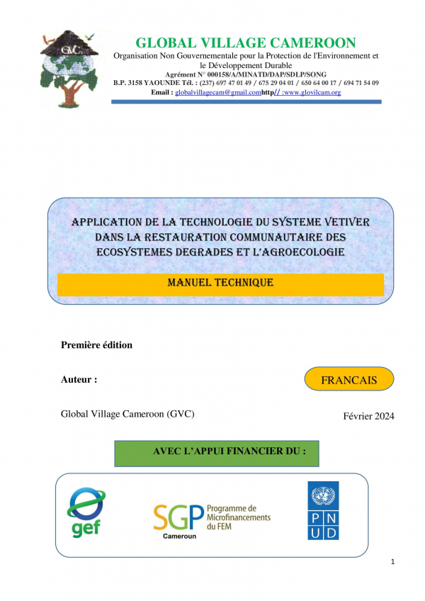 Projet d’Appui au renforcement de la résilience de l’écosystème local des villages riverains du Jardin botanique de Fifinda par la mise en œuvre pilote du système Vétiver (Chrysopogon zizanioides)